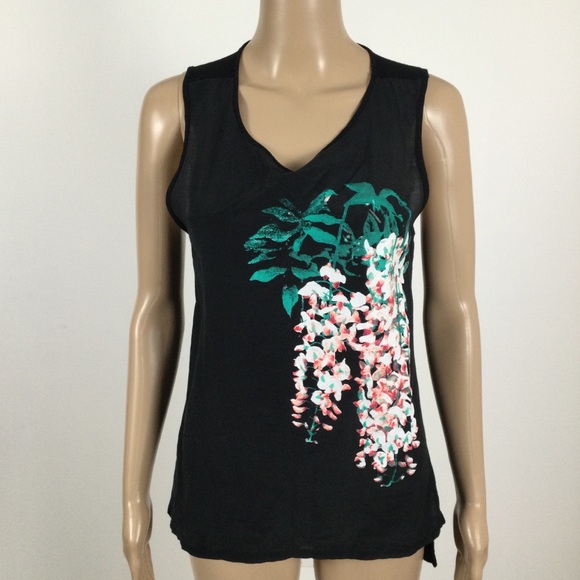 RW&CO. Floral on Black Tank Top, Hi-Lo, Small - Picture 3 of 7